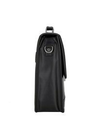 Bolso tote de cuero negro con una forma estructurada, que presenta un asa superior, detalle en anillo lateral y una textura suave.