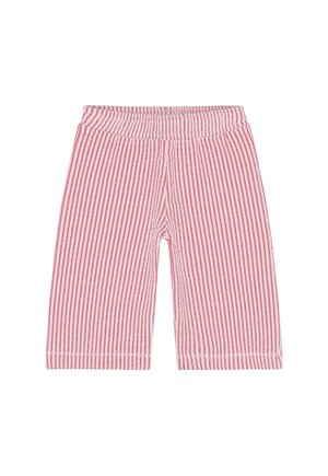 Rood-wit gestreepte shorts van zachte stof, met een elastische tailleband en een ontwerp tot op de knie.