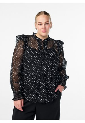 MIT RÜSCHENDETAILS UND KLEINEN PUNKTEN - Pluus - black dot