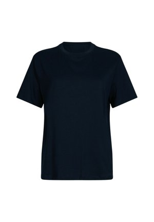 T-shirt in cotone blu navy con maniche corte e collo tondo classico. Caratterizzato da una texture morbida e una vestibilità comoda. Senza motivi o dettagli visibili.