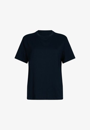 T-shirt in cotone blu navy con maniche corte e collo tondo classico. Caratterizzato da una texture morbida e una vestibilità comoda. Senza motivi o dettagli visibili.