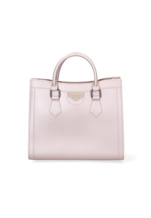 Sac fourre-tout rose clair avec double anses et un logo bien en vue à l'avant, sur fond blanc.