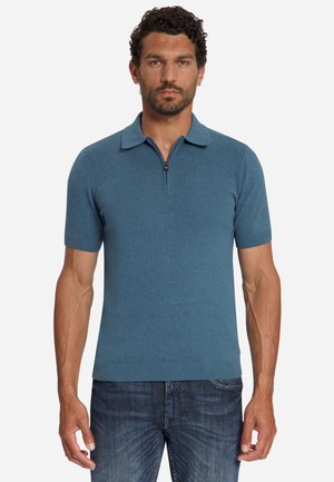 NO EXCESS, FINE KNIT ZIP POLO - Poloshirt - shadow blue