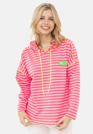 Zwillingsherz, HOODIE BW NEON STREIFEN & PATCH - Kapuzenpullover - neonpink