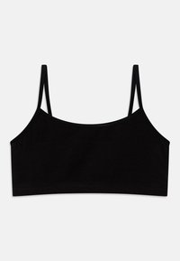 Svart bralette med tynne justerbare stropper. Laget av mykt, elastisk stoff. Har en sømløs design og en rett, cropped kant.