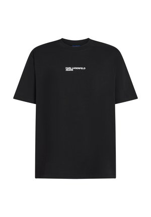 T-shirt nera a maniche corte con la scritta "KARL LAGERFELD JEANS" in bianco centrata sul petto, scollo a girocollo e vestibilità regolare.