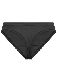 Sort bomulds-bikiniundertøj med en glat struktur, low-rise design og syede detaljer langs kanterne.