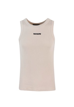 S camiseta sin mangas de color beige claro con cuello redondo, que presenta el texto negro "BARROW" en la parte delantera, hecha de un material suave y elástico.
