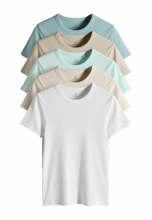 REGULAR FIT - 5 PACK SHORT SLEEVE  - Tricou basic - taupe brown light brown blue light blue cream