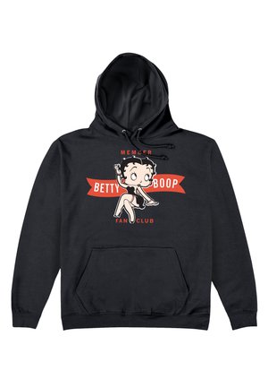 Czarna bluza z kapturem z grafiką Betty Boop z czerwoną wstążką z napisem "Członek KLUBU FANÓW BETTY BOOP". Posiada przednią kieszeń i sznurki w kapturze.