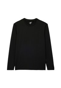 Czarna longsleeve t-shirt z gładkiego, elastycznego materiału. Posiada okrągły dekolt oraz minimalistyczny design bez widocznych wzorów czy akcentów.