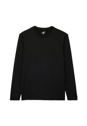 Czarna longsleeve t-shirt z gładkiego, elastycznego materiału. Posiada okrągły dekolt oraz minimalistyczny design bez widocznych wzorów czy akcentów.