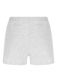 Graue Sportshorts mit elastischem Bund, glatter Textur und ohne sichtbare Muster oder Akzente, designed für Komfort und Flexibilität.