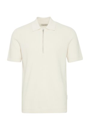 Kortermet polo skjorte i off-white, med halv-zip krage, ribbet tekstur og rent design uten synlige logoer eller mønstre.