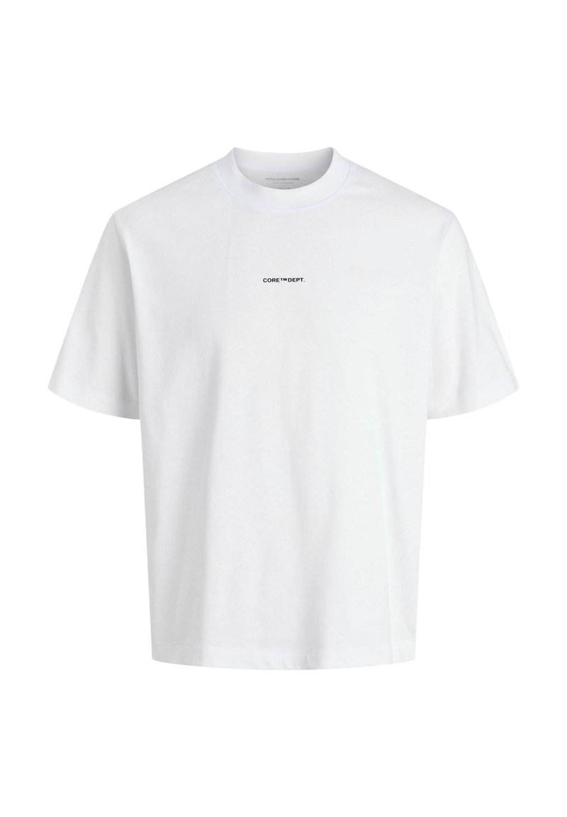 Hvid bomulds t-shirt med korte ærmer og rund hals, med et lille sort "CORE™ DEPT." print på brystet. Enkel, lige skæring.