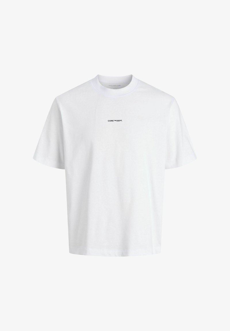 Hvid bomulds t-shirt med korte ærmer og rund hals, med et lille sort "CORE™ DEPT." print på brystet. Enkel, lige skæring.