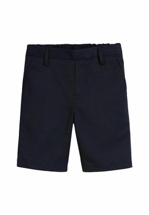 Marineblaue Shorts aus strukturiertem Stoff, mit Fronttaschen, einem Standardbund mit Gürtelschlaufen und geradem Schnitt.