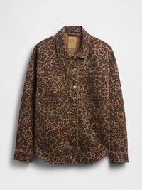 Μπουφάν με λεοπάρ σχέδιο σε καφέ και μαύρο χρώμα, διαθέτει γιακά, μπροστινές τσέπες και ασημένια κουμπιά πατιλέτας.