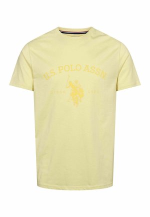 Žuta pamučna majica s kratkim rukavima i okruglim izrezom, središnjim grafičkim prikazom igrača poloa i natpisom "U.S. POLO ASSN. SINCE 1890".