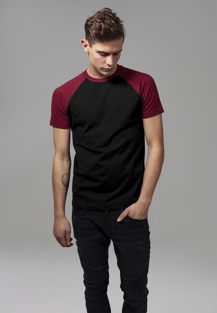 Urban Classics - RAGLAN CONTRAST  - Marškinėliai su spaudiniu - black/burgundy, Padidinti