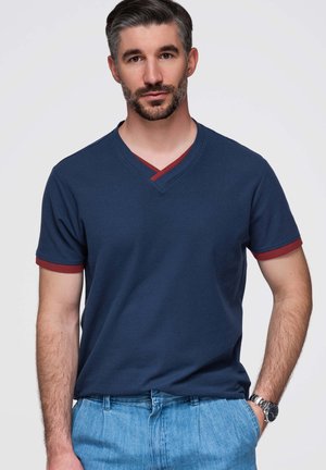Ombre, V-NECK - T-shirt basic - navy