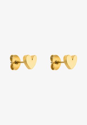 Boucles d'oreilles en or en forme de cœur avec une finition lisse et polie et un fermoir papillon. Design simple mettant en valeur la forme du cœur.