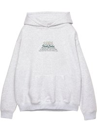 Felpa con cappuccio grigia realizzata in misto cotone, con tasca frontale e testo stampato in verde e blu, compreso l'anno "1991".