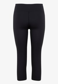 Zwarte cropped legging gemaakt van rekbaar materiaal, met een hoge tailleband en naadloos ontwerp voor comfort en flexibiliteit.