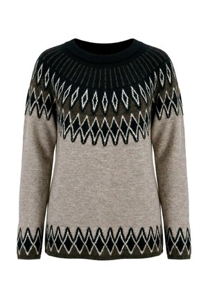 Ulla Popken, ALPINE STRIPED LONG SLEEVE SWEATER - Strickpullover - dark beige