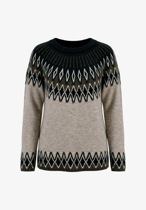 Ulla Popken, ALPINE STRIPED LONG SLEEVE SWEATER - Trui - dark beige