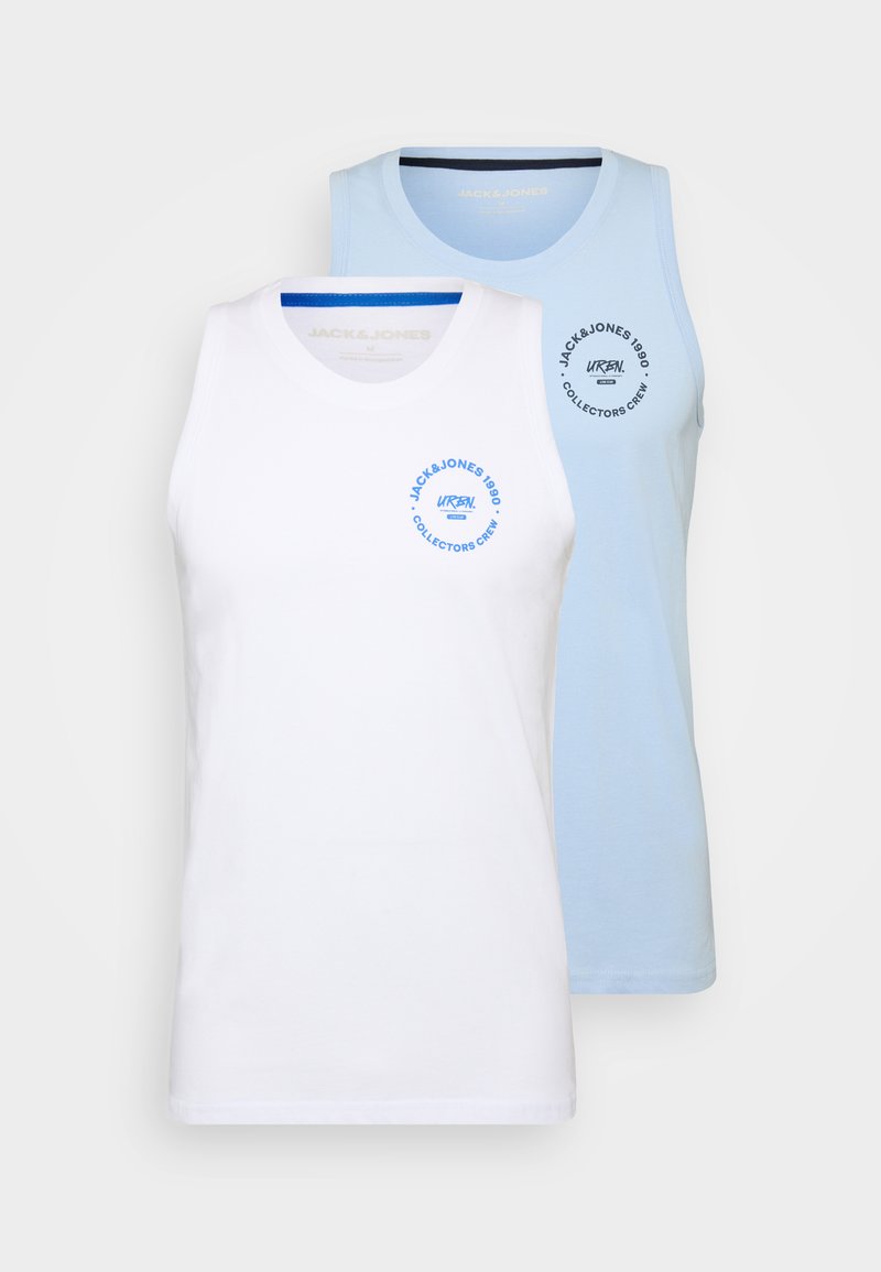 Due magliette senza maniche: una bianca con logo blu, l'altra azzurra con logo abbinato. Cotone morbido; design a girocollo. Vestibilità classica.