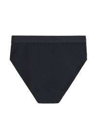 Slip in cotone nero con texture liscia, vita alta con un logo in rilievo sottile e forma classica a slip.