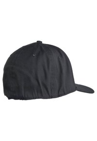 Cappellino da baseball nero con corona arrotondata, tessuto liscio, visiera curva e occhietti di ventilazione per la traspirabilità.