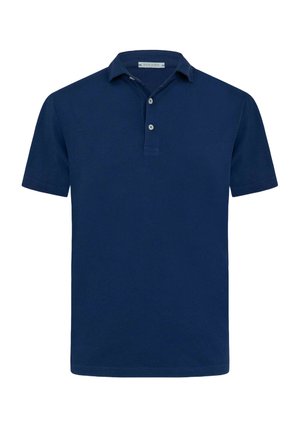 Polo a maniche corte blu navy con colletto e due bottoni bianchi sulla patta.