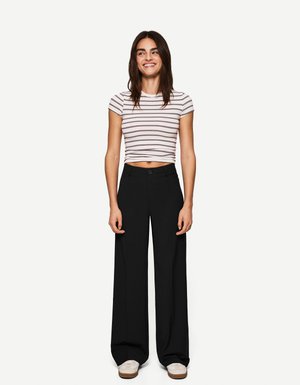 WIDE-LEG TAILORED - Trousers - black