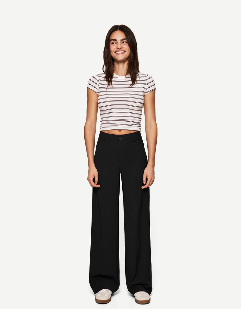 Bershka WIDE-LEG TAILORED Pantaloni black/nero Zalando