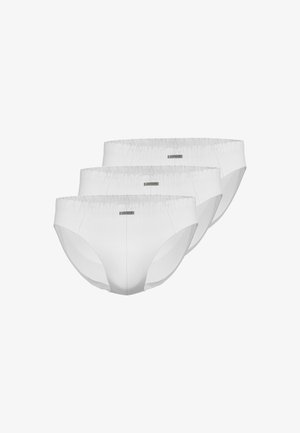 Tre paia di slip in cotone bianco con una morbida fascia elastica in vita e un piccolo logo sul davanti, caratterizzati da un design a taglio classico.