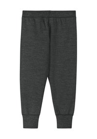 Ciemnoszare spodnie dresowe wykonane z miękkiego, teksturowanego materiału, z elastycznym pasem i dopasowanymi mankietami przy kostkach. Brak widocznych kieszeni.