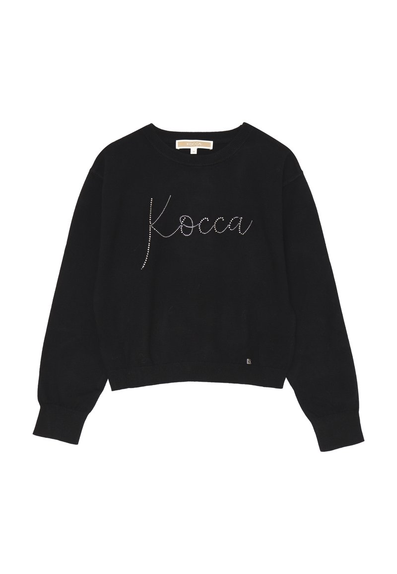 Felpa nera in cotone con design accorciato, collo rotondo e maniche lunghe. "Kocca" è impreziosito da borchie argentate sul davanti.