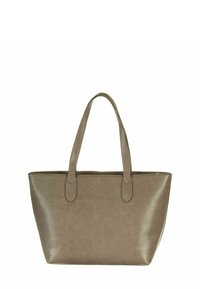 Sac fourre-tout beige texturé avec un motif reptile, deux poignées, et un intérieur spacieux. Fabriqué en matériau synthétique.