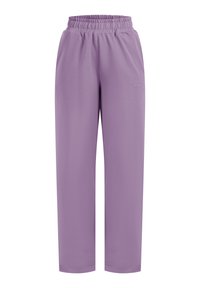 Lila Jogginghose mit elastischem Bund und geradem Schnitt. Hergestellt aus weichem Material, mit einem dezenten Logo an der Seite.
