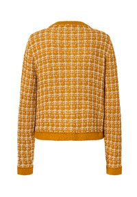 Geel getextureerd sweater met een geruit patroon in het wit, lange mouwen en een ronde halslijn. Zachte stof met een comfortabele afwerking.