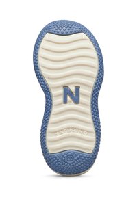 Blau-weiße Gummischuhsohle mit wellenförmigem Muster, strukturierten Punkten und geprägtem "N" sowie "NATURINO"-Markierung. Kreisklassisches "20" nahe der Ferse.