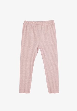 Leggings de rayas en color rosa con una cinturilla elástica, textura suave y un diseño ajustado, adecuados para el uso casual o para llevar en capas.