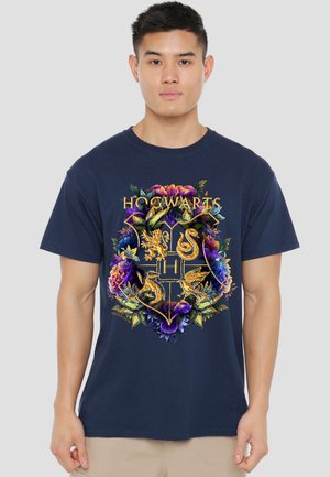 Cotton Soul, HARRY POTTER HOGWARTS MULTI-COLORED FLORAL CREST - Print T-shirt - dark blue