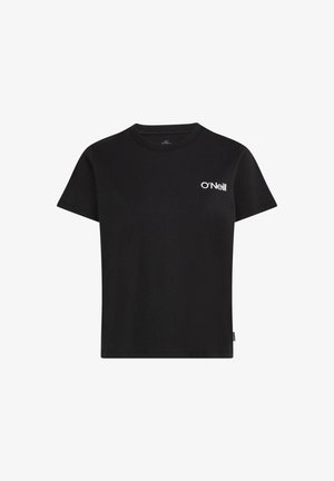 T-shirt en coton noir avec col rond, manches courtes et logo O'Neill blanc sur la poitrine gauche. Texture lisse, coupe standard.