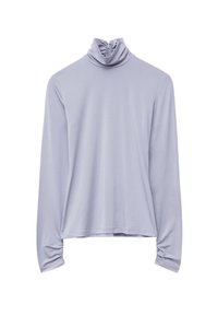 Helllila Turtleneck-Oberteil aus weichem Stoff, mit gerafftem Kragen und gerüschten Bündchen, in lockerer Passform und mit langen Ärmeln.