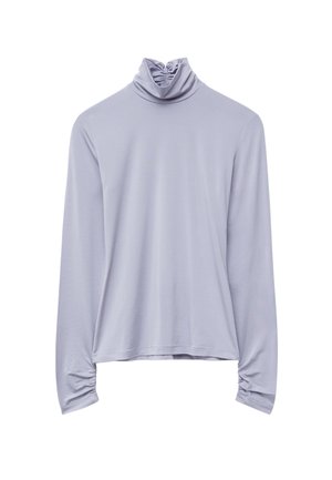 Helllila Turtleneck-Oberteil aus weichem Stoff, mit gerafftem Kragen und gerüschten Bündchen, in lockerer Passform und mit langen Ärmeln.