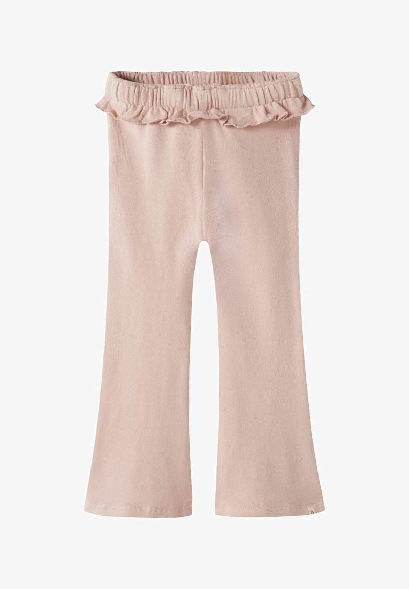 Bledo roza razširjene legice z mehkobo in volanastim pasom. Imajo raztegljiv material za udobje.