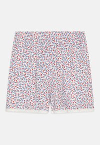 Shorts in cotone con una base bianca decorata da un motivo floreale rosso e blu, vita elastica e un taglio rilassato.